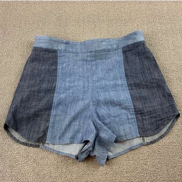 Alice + Olivia Shorts Womens 8 Blue Linen Blend Colorblock Two Tone High Rise - Picture 1 of 7